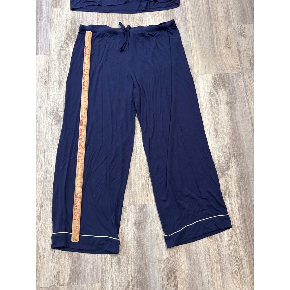 Nordstrom Moonlight Eco Pajamas Set Navy Blue White Piping Short Sleeve XL - Picture 9 of 13
